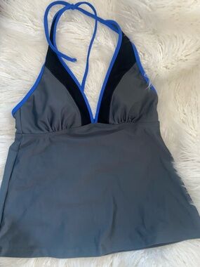 Converse Gray and Black Halter Tankini Top with Blue Trim